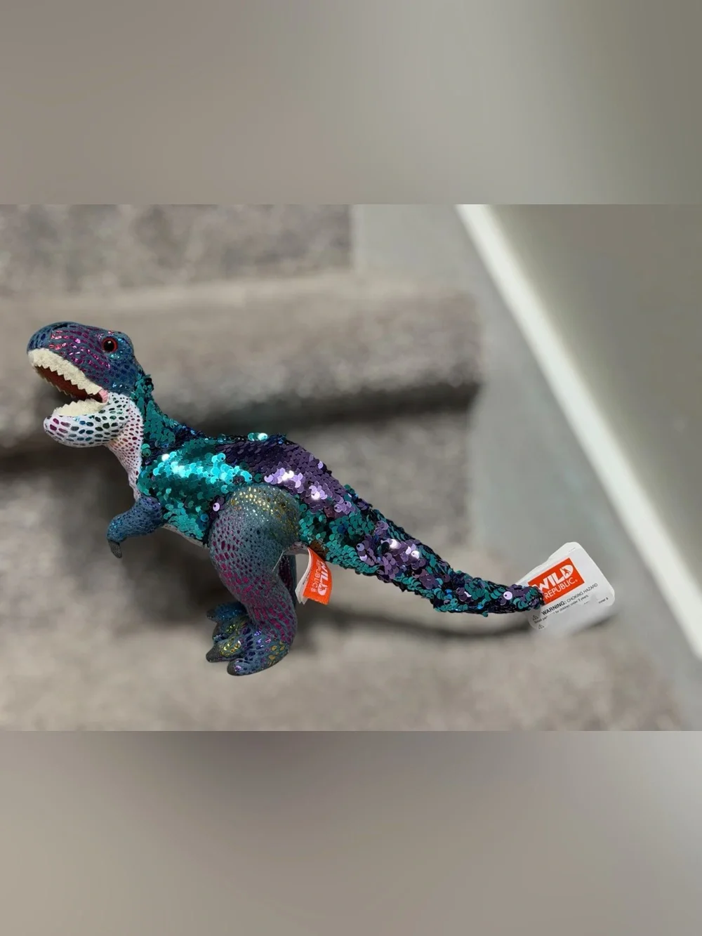 NEW Wild Republic Sequins T Rex Dinosaur 14 Inch Plush Teal Purple Sequin NWT